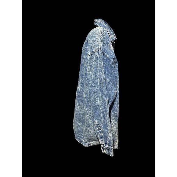 VINTAGE 80S Club Kraze Top DEINM STYLE Acid Wash Bejeweled Button Up Denim Shirt - Picture 3 of 10